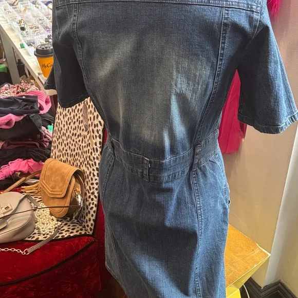 Denim Midi Shirt Dress with Pearl Detail - Blue - Picture 7 of 12